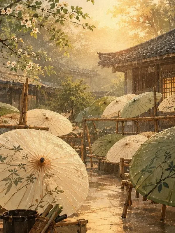 《春天的纸伞》短剧封面，非遗传承题材，2026-04-05 上线